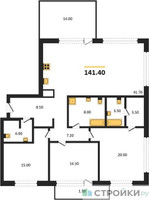 Планировка трехкомнатной(квартира) площадью 141.4 квадратных метров в “ЖК Vnukovo Country Club (Внуково Кантри Клаб)”