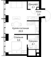 Планировка однокомнатной(квартира) площадью 40.9 квадратных метров в “ЖК Сити Бэй”