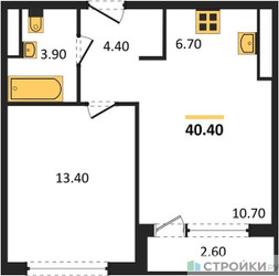 Планировка однокомнатной(квартира) площадью 40.4 квадратных метров в ЖК “ЖК Южные сады”