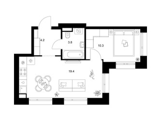 Планировка однокомнатной(квартира) площадью 37.7 квадратных метров в ЖК “ЖК Москворечье”