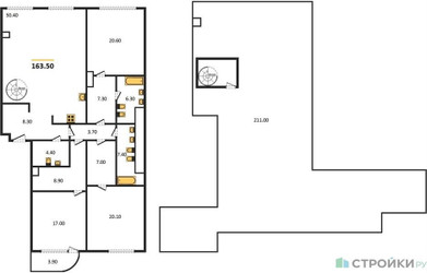 Планировка трехкомнатной(квартира) площадью 163.5 квадратных метров в ЖК “ЖК Лаврушинский”