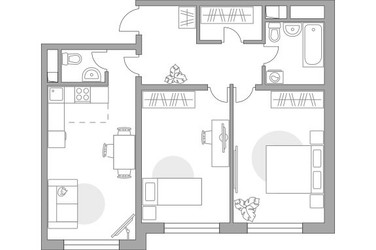 Планировка трехкомнатной(квартира) площадью 54.18 квадратных метров в ЖК “ЖК Аникеевский”