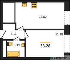 Планировка однокомнатной(квартира) площадью 33.28 квадратных метров в “ЖК Городские Истории”