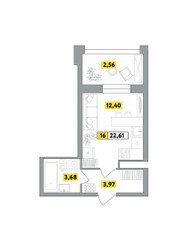 Планировка студии(квартира) площадью 22.61 квадратных метров в ЖК “ЖК Радость (Радумля Парк)”