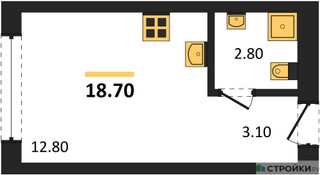 Планировка студии(квартира) площадью 18.7 квадратных метров в “ЖК Первый квартал”