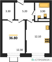 Планировка однокомнатной(квартира) площадью 36.8 квадратных метров в “ЖК Видный берег 2”