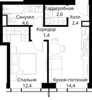 Планировка однокомнатной(квартира) площадью 37.8 квадратных метров в “ЖК Сити Бэй”