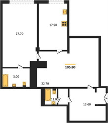 Планировка однокомнатной(квартира) площадью 105.8 квадратных метров в ЖК “ЖК Вавилово”