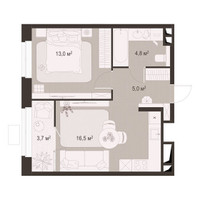Планировка однокомнатной(квартира) площадью 43.1 квадратных метров в “ЖК Гранд Комфорт”
