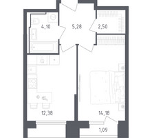Планировка однокомнатной(апартаменты) площадью 39.53 квадратных метров в “ЖК Скай Спутник”