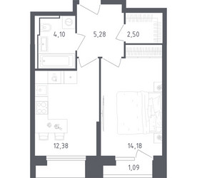 Планировка однокомнатной(апартаменты) площадью 39.53 квадратных метров в ЖК “ЖК Скай Спутник”