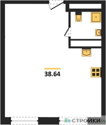 Планировка двухкомнатной(квартира) площадью 38.64 квадратных метров в ЖК “ЖК KINETIK (Кинетик)”