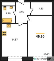 Планировка однокомнатной(квартира) площадью 46.5 квадратных метров в “ЖК Городские Истории”