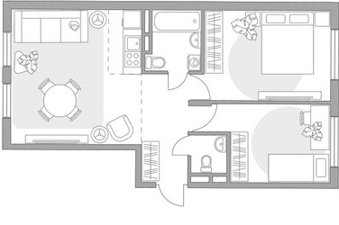 Планировка трехкомнатной(квартира) площадью 57.85 квадратных метров в ЖК “ЖК Аникеевский”