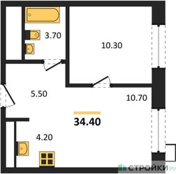 Планировка однокомнатной(апартаменты) площадью 34.4 квадратных метров в ЖК “ЖК Верейская 41”