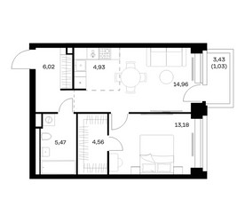 Планировка однокомнатной(квартира) площадью 50.15 квадратных метров в ЖК “ЖК НОВА”