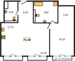 Планировка однокомнатной(квартира) площадью 75.9 квадратных метров в “ЖК OPUS (Опус)”