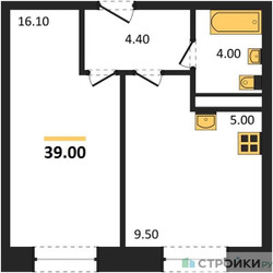 Планировка однокомнатной(квартира) площадью 39 квадратных метров в ЖК “ЖК Пушкино Град”