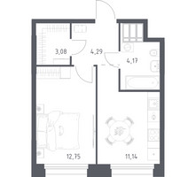 Планировка однокомнатной(апартаменты) площадью 35.43 квадратных метров в “ЖК Апарт-отель Тропарево парк”