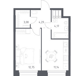 Планировка однокомнатной(апартаменты) площадью 35.43 квадратных метров в ЖК “ЖК Апарт-отель Тропарево парк”