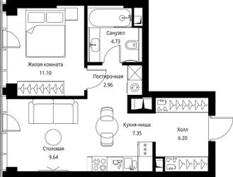Планировка однокомнатной(квартира) площадью 41.98 квадратных метров в ЖК “ЖК Сити Бэй”