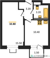 Планировка однокомнатной(квартира) площадью 32.8 квадратных метров в “ЖК Люберцы”