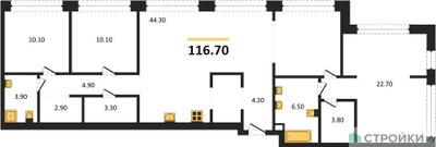 Планировка трехкомнатной(квартира) площадью 116.7 квадратных метров в ЖК “ЖК Дом А”