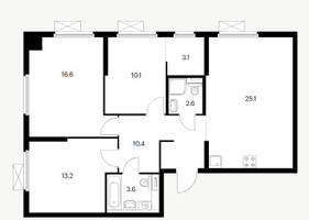 Планировка трехкомнатной(квартира) площадью 84.7 квадратных метров в “ЖК Амурский парк”