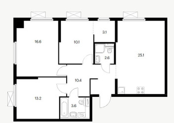 Планировка трехкомнатной(квартира) площадью 84.7 квадратных метров в ЖК “ЖК Амурский парк”
