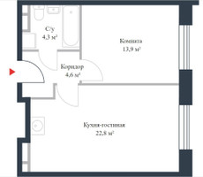 Планировка двухкомнатной(квартира) площадью 45.6 квадратных метров в “ЖК Ривер Парк Коломенский”