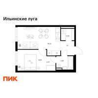 Планировка однокомнатной(квартира) площадью 36.85 квадратных метров в “ЖК Ильинские луга”