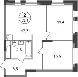 Планировка двухкомнатной(квартира) площадью 53.1 квадратных метров в ЖК “ЖК Первый Московский”