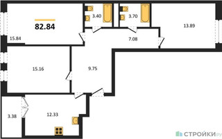Планировка трехкомнатной(квартира) площадью 82.84 квадратных метров в “ЖК Дюна”