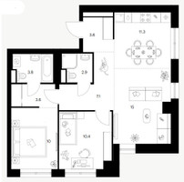 Планировка двухкомнатной(квартира) площадью 67.7 квадратных метров в “Нарвин”