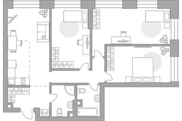 Планировка трехкомнатной(квартира) площадью 85.51 квадратных метров в ЖК “ЖК Павелецкая от Гранель”