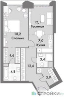 Планировка однокомнатной(квартира) площадью 66.7 квадратных метров в “ЖК Архитектор”