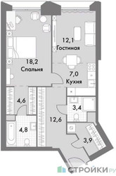 Планировка однокомнатной(квартира) площадью 66.7 квадратных метров в ЖК “ЖК Архитектор”