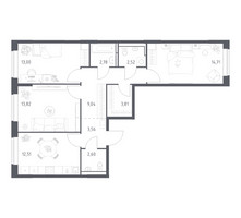 Планировка трехкомнатной(квартира) площадью 78.35 квадратных метров в “ЖК Богдановский Лес”