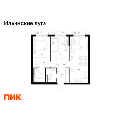 Планировка двухкомнатной(квартира) площадью 57.6 квадратных метров в ЖК “ЖК Ильинские луга”