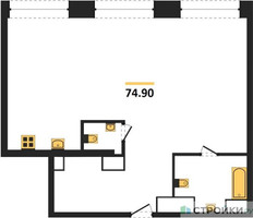 Планировка однокомнатной(квартира) площадью 74.9 квадратных метров в “ЖК Luzhniki Collection (Коллекция Лужники)”
