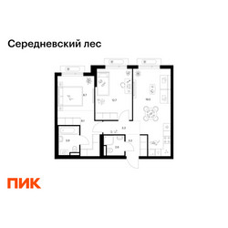 Планировка двухкомнатной(квартира) площадью 62 квадратных метров в ЖК “ЖК Середневский лес”