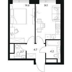 Планировка однокомнатной(квартира) площадью 40.3 квадратных метров в ЖК “ЖК Нексус от Аквилон”
