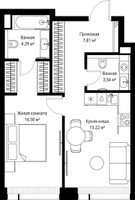 Планировка однокомнатной(квартира) площадью 47.36 квадратных метров в “ЖК Веер”