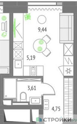 Планировка студии(квартира) площадью 22.99 квадратных метров в ЖК “ЖК Upside Towers (Апсайд Тауэрс)”