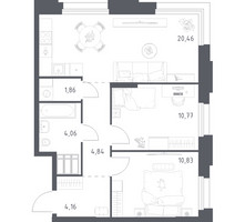 Планировка двухкомнатной(апартаменты) площадью 56.98 квадратных метров в “ЖК Апарт-отель Тропарево парк”