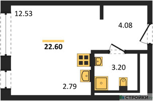 Планировка студии(квартира) площадью 22.6 квадратных метров в “ЖК Рублевский Квартал”
