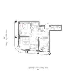 Планировка двухкомнатной(квартира) площадью 63.62 квадратных метров в ЖК “ЖК Преображенская Площадь”