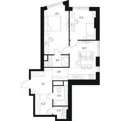 Планировка двухкомнатной(квартира) площадью 70.9 квадратных метров в ЖК “ЖК Нексус от Аквилон”
