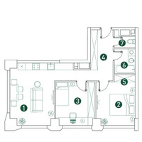 Планировка трехкомнатной(квартира) площадью 61.1 квадратных метров в “ЖК Вэри на Ботанической”