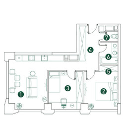 Планировка трехкомнатной(квартира) площадью 61.1 квадратных метров в ЖК “ЖК Вэри на Ботанической”
